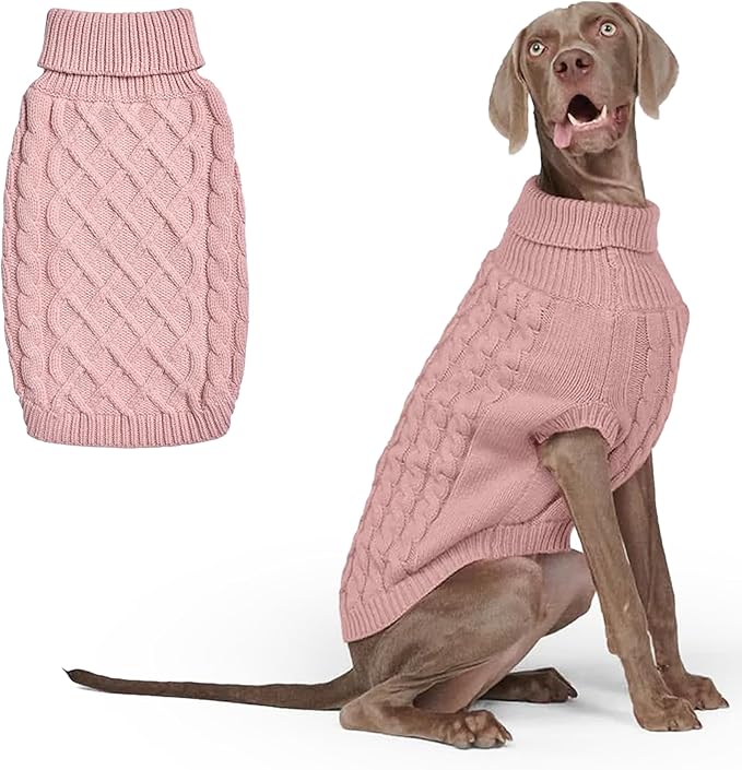 Spark Paws Knit Dog Sweater – Ultra Soft Warm Winter Dog Sweater for Small, Medium & Large Dogs – Stretch Fit Pet Sweater for French Bulldog, Pitbull, Girl & Boy Dogs Jacket, (Pink Cableknit, 3XL)