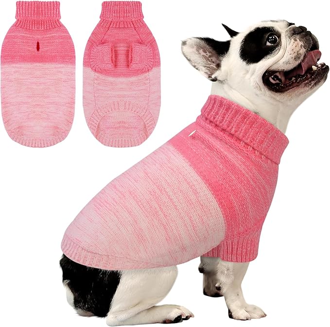 Queenmore Small Dog Sweater, Knitted Pullover Puppy Sweater,Cold Winter Pet Sweaters for Dog Girls Boys, Soft Turtleneck Knit Sweater with Leash Hole,Long Sleeves Christmas DogSweater(Pink,S)
