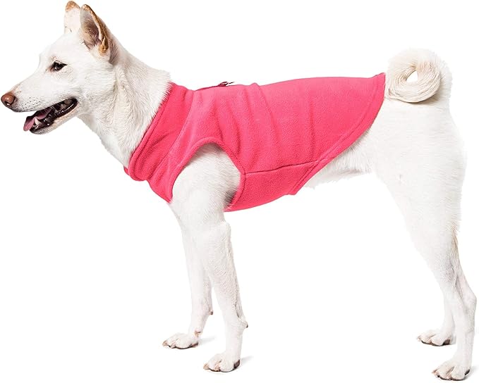 Gooby Fleece Vest Dog Sweater - Peach, Large - Warm Pullover Fleece Dog Jacket with O-Ring Leash for Small to Medium Dogs