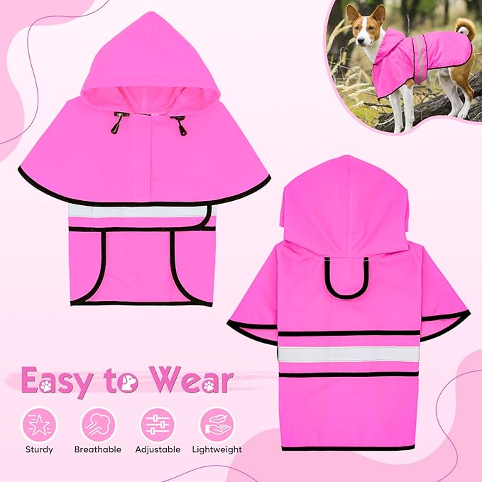 Weesiber Dog Raincoat, Waterproof Dog Rain Jacket Hooded Poncho Slicker, Lightweight Pet Rain Coat for Walking (M, Pink)