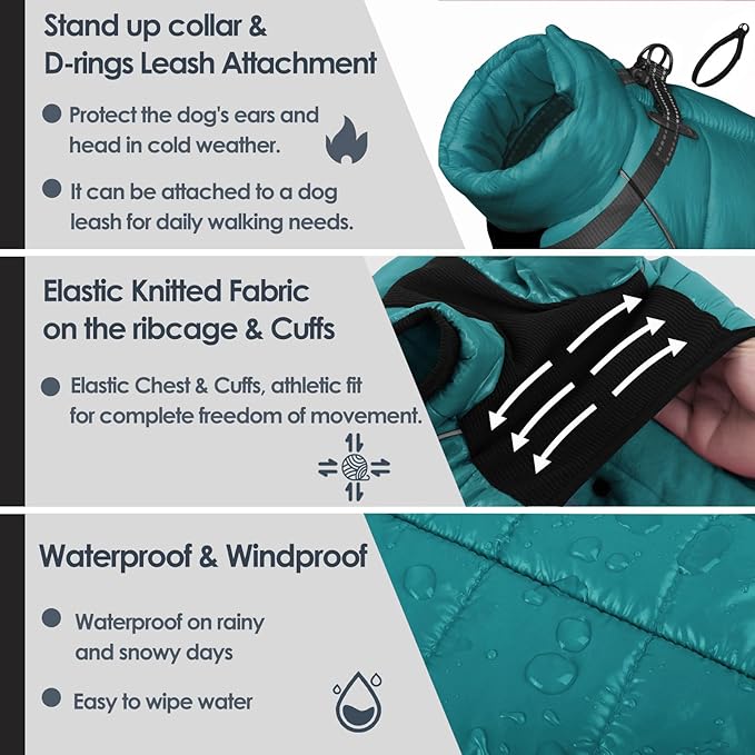 AOFITEE Dog Coat, Waterproof Dog Jacket for Winter, Warm Fullbody Dogs Snowsuit, Winter Coat for Small Dogs, Zip Up Pet Puffer Jacket Fleece Vest, Outdoor Reflective Cold Weather Pet Coats, S