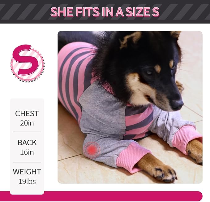 FUAMEY Dog Recovery Sleeve with Elbow Protector,Dogs Shirt Stop Licking Joints,Pet Long Sleeve Suit Protecting Dog's Front Leg Arm Wounds Cover Skin Conditions Pink Stripes M