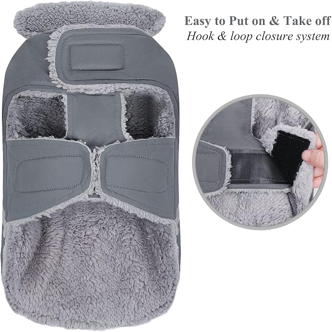 VIVAGLORY Frostfit Dog Coat, Dog Jacket for Winter & Cold Weather, Warm Fluffy Fleece Lined Water Resistant Reflective for Puppy, Coat with Velcro Fastening & Leash Hole, XS, Grey