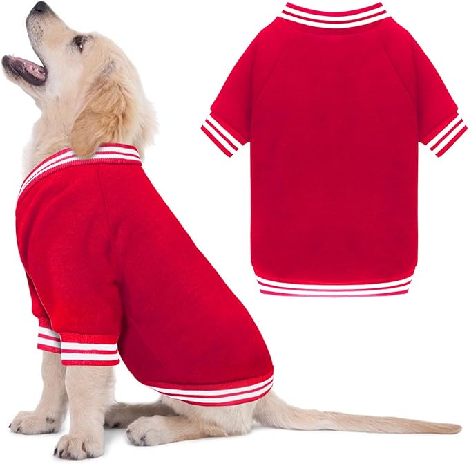 Dog Sweater Brushed Fleece Pet Clothes Baseball Jacket Soft Warm Pet Sweater Dog Sweaters for Small/Medium Dogs Boy Girl(Red-S/M)