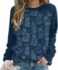 Abstract Cute Cat Shirts for Women Long Sleeve Lady Crewneck Pullover Sweatshirt Fall Winter Oversized Tops