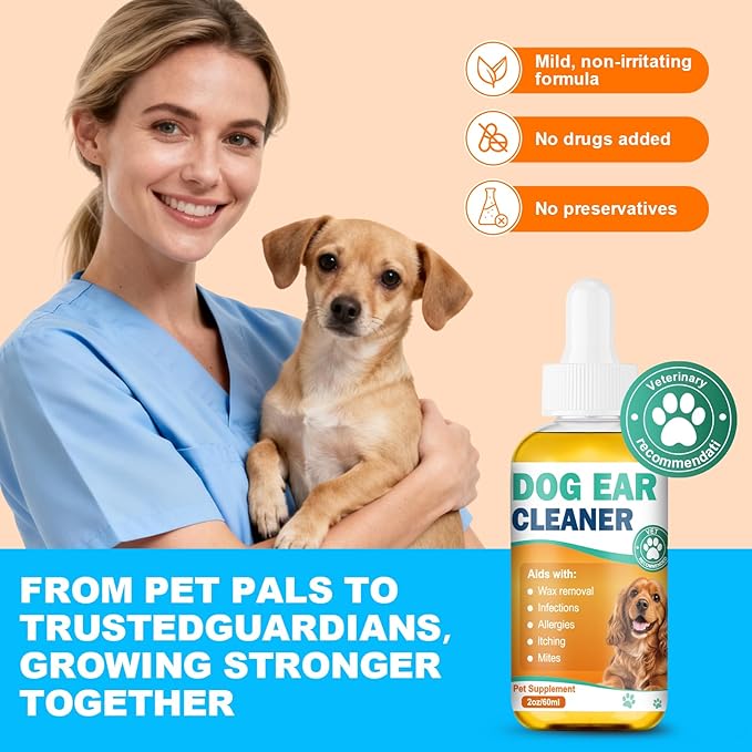 Dog Ear Cleaner and Infection Treatment,Natural Ear Drops for Dogs, Gentle Relief for Itching, Irritation, Wax Build-Up & Infections,Safe Ear Cleaning Solution for All Breeds & Ages