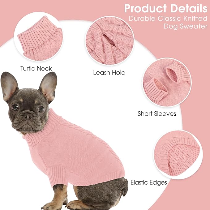 Dog Sweaters for Medium Dogs Classic Turtleneck Dog Christmas Sweater Thick Warm Pullover Female Puppy Pet Stretch Knitwear Fall Winter Clothes with Leash Hole(Pink, M)