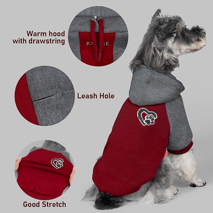 KYEESE Dog Hoodie Stretchy Pet Sweatshirt for Cold Weather Soft Dogs Winter Coat Pet Clothes with Leash Hole Warm Pets Sweater Pets Coat with Drawstring Comfort Dogs Clothes Medium Size Dog
