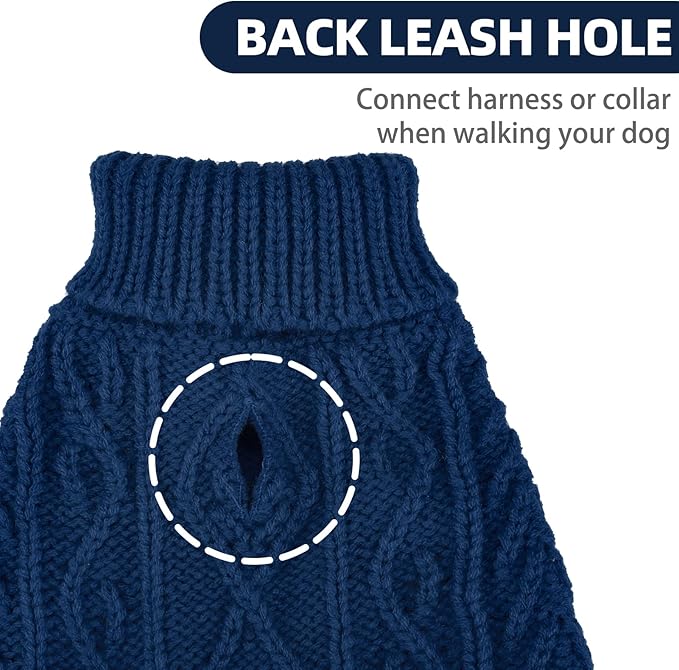 PUPTECK Dog Sweater, Turtleneck Warm Knitted Pullover Coat, Thick Cable Knitwear Clothes in Winter, Pet Apparel Outfits for Small Medium Dogs, for Cold Weather Indoor & Outdoor, Deep Blue M