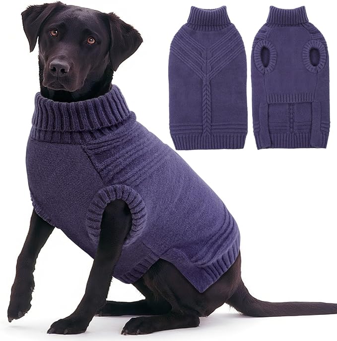 Dog Sweaters for Large Dogs Male Female Pet Knitwear Classic Puppy Warm Pullover Turtleneck Cold Weather Clothes for French Bulldog(GrayishBlue, L)