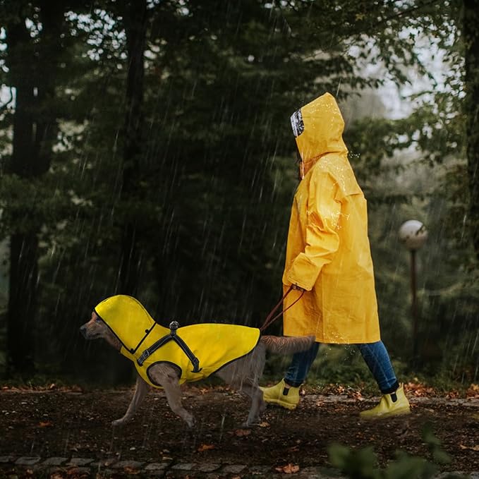 Mosucoirl Dog Raincoat Waterproof Doggie Hoodie Reflective Dog Raincoat Hooded Adjustable Rain Jacket for Small Medium Large Dogs Puppies Doggie Black Red Yellow Green (Yellow, S)