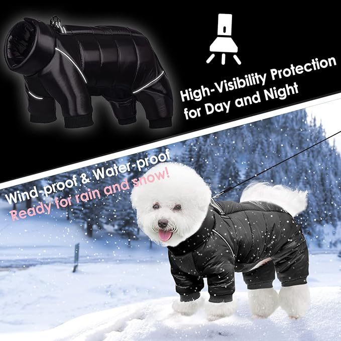 AOFITEE Dog Coat, Waterproof Dog Winter Jacket, Warm Fullbody Small Dogs Snowsuit, Winter Coat for Small Dogs, Zip Up Pet Puffer Jacket Fleece Vest, Outdoor Reflective Pet Snow Jackets, Black XL