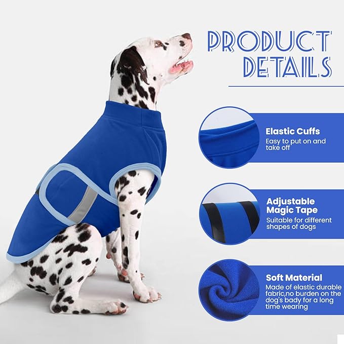 IDOMIK Warm Fleece Dog Sweater for Large Dogs,Soft Winter Dog Fleece Jacket Coat for Fall Cold Weather,Adjustable Fleeced Vest with Reflective Strips,Pullover Pet Sweatshirt for Girl Boy Dogs,Blue,2XL