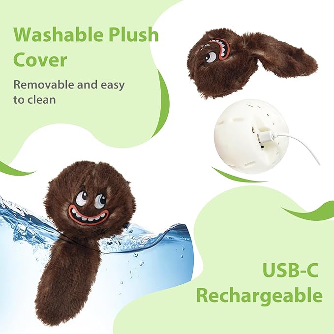 PETGEEK Interactive Dog Ball, Vibrating Dog Ball for with Music and Recording, Enrichment Toys for Dogs to Keep Them Busy, USB-C Rechargeable Squeaky Toys Small/Medium/Large Dogs(Brown)