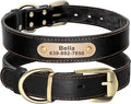 Didog Genuine Leather Dog Collars with Engraved Nameplate, Personalized Soft Leather Dog Collar with Custom ID Tag, Brown/Green/Red for Medium Large Dogs (L,Black)