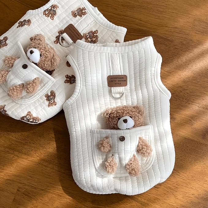 Cute Pet Apparel Plush Bear Pattern Cartoon Dog Clothes All Season Sleeveless Puppy Kitten Pullover Soft Skin-Friendly (White2, S (2.2-4.4lbs))
