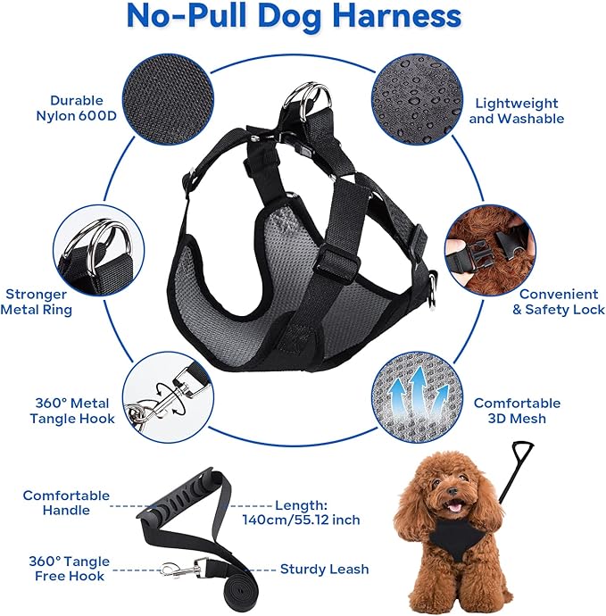 2 in 1 Pet Grooming Hammock with No-Pull Harness, Disassembles into Leash, Adjustable Loop/Leash, Stainless Hooks, Small Size for Cat/Dog