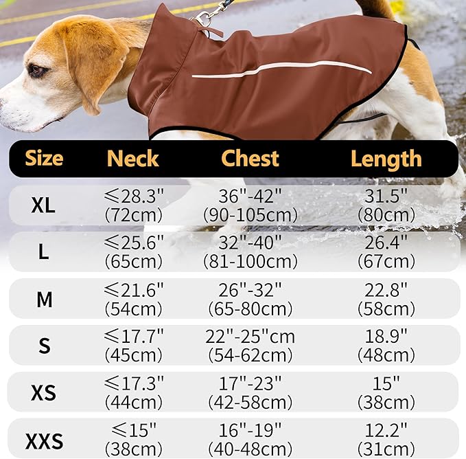 Mile High Life Dog Raincoat, Adjustable Waterproof Reflective Rain Jacket for Small Medium Large Dogs, Lightweight Breathable Pet Rain Coat with Leash Hole(Brown,M Chest 26-32")