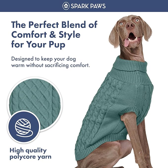 Spark Paws Knit Dog Sweater – Ultra Soft Warm Winter Dog Sweater for Small, Medium & Large Dogs – Stretch Fit Pet Sweater for French Bulldog, Pitbull, Girl & Boy Dogs Jacket, (Pine Green, XL)