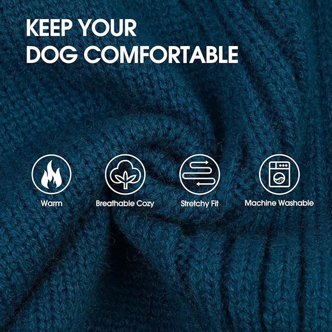 IECOii Extra Large Dog Sweater 4XL,Thermal Warm Dog Sweaters for Giant Breed Dogs,Turtleneck Knitted Knitwear for Winter,Stretchy&Easy On Dogs Sweatshirt for Doberman,Great Dane (Peacock Blue,XXXXL)
