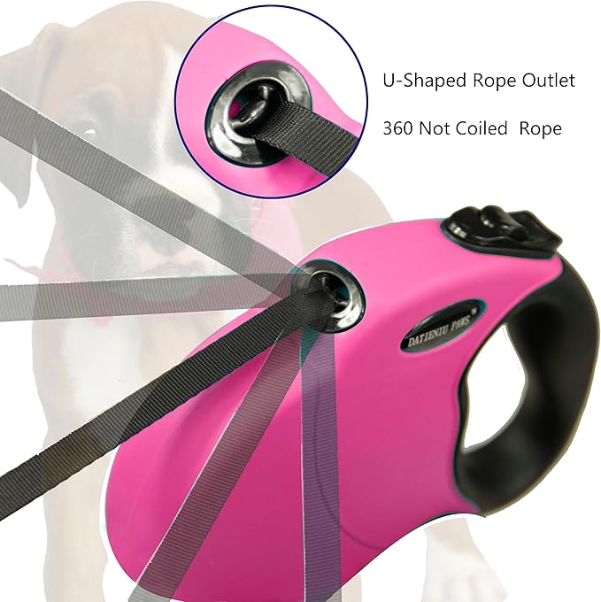 Retractable Dog Leash Hands-Free Adjustable Length 16ft with Safety Lock Durable Nylon Belt for Small Medium Large Dogs Easy Walk Training Portable Dog Leash Pink M