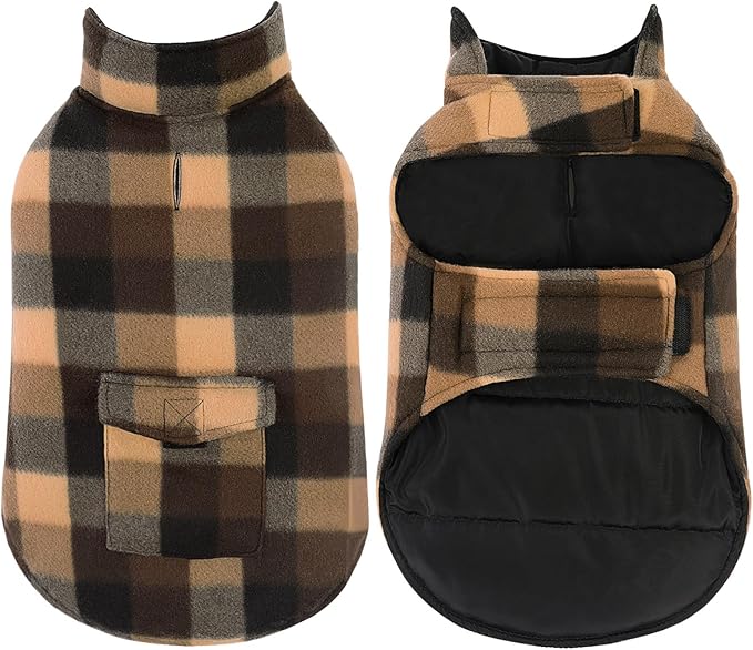 ASENKU Dog Winter Jacket Plaid Reversible Vest, Waterproof Dog Coat for Cold Weather, Perfect for Small to Large Dogs (Coffee, XL)