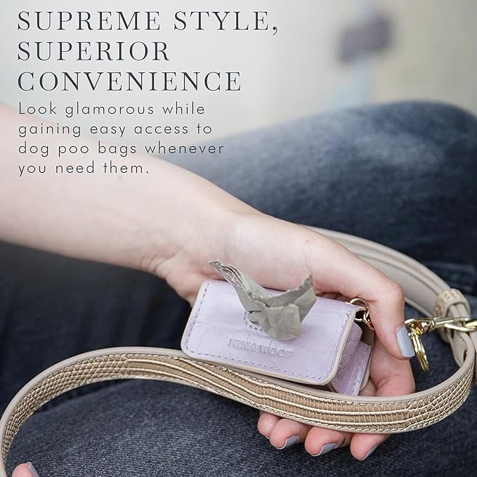NINA WOOF Leather Poop Bag Holder- Versatile Vegan Leather Waste Bag Holder for Dog Poop, Accessories, & Leash, Reusable Pet Waste, Trash, Pet Diaper & Poop Bags Small Pouch Holder (Pink)