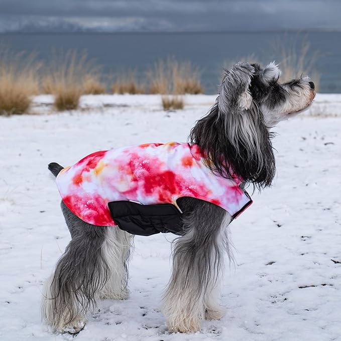 GMF29S Winter Dog Jacket Reversible Vest Soft Coat with Leash Hole for Small to Large Dogs, Windproof, Waterproof, Thick, Adjustable