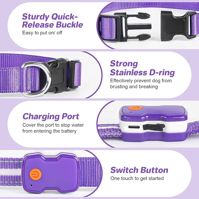 PcEoTllar Light Up Dog Collars, Led Dog Collar, Rechargeable, Night Walking, Waterproof, Glow in The Dark Dog Collars Light for Large Small Medium Dogs, Purple s