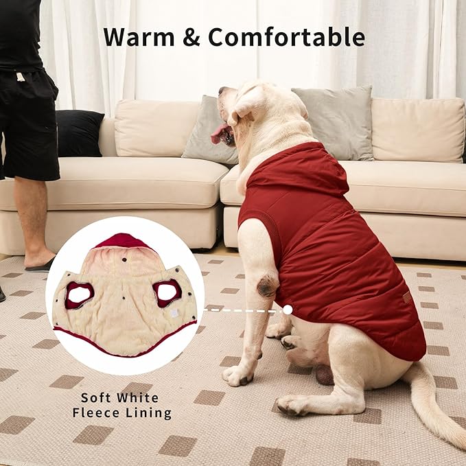 Fleece Lining Extra Warm Dog Hoodie in Winter for Large Dogs Jacket Pet Coats with Hooded,Red XXXL