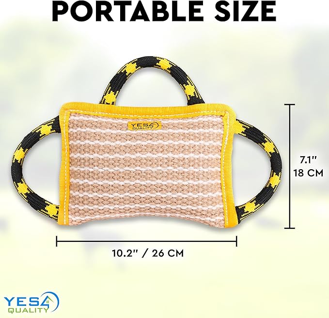 YES4QUALITY Durable Dog Bite Pillow - 10"x7" - Safe Biting Pad with 3 Strong Handles - Tough Jute Tug Toy for Medium to Large Dogs - Ideal for Tug of War, K9, Schutzhund & Puppy Training