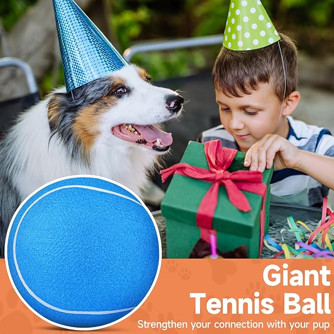 QDAN Giant Large Tennis Ball for Dogs: 9.5" Big Ball for Dogs for Outdoor Play, Big Tennis Balls Dog Toy, Tennis Balls for Small Medium Large Dog, Blue