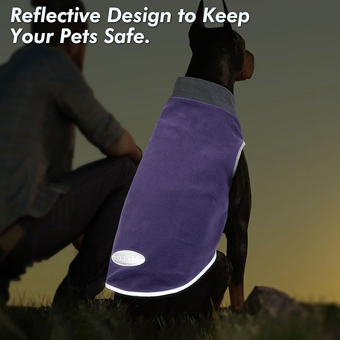 cyeollo 2 Pack Fleece Dog Sweater Pullover Dog Sweatshirt Reflective Lightweight Clothes for Small Dogs Girl Pet Apparel Purple, Grey, M
