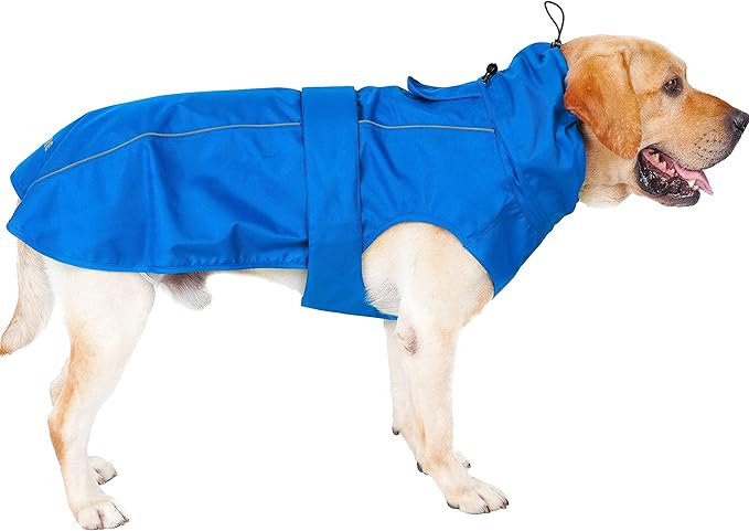 Waterproof Dog Raincoat with Reflective Strip, Adjustable Breathable Rain Coat Jacket with Leash Hole for Dogs (Blue, X-Large)