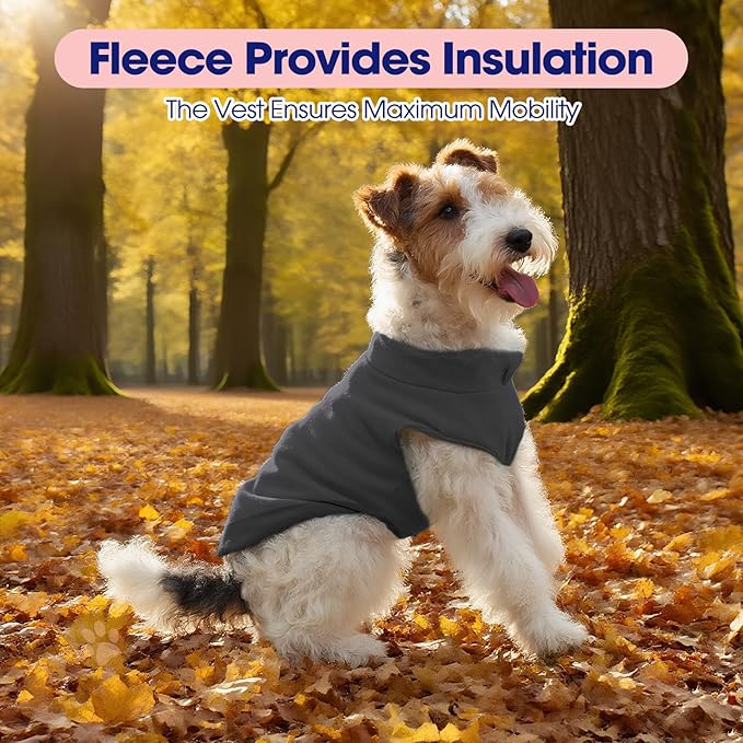 FUAMEY Dog Fleece Vest for Large Dogs,Warm Stretchy Dog Sweatshirts Pullover with Leash Hole Dogs Sweater Soft Pet Turtleneck Cozy Pet Vest Lightweight Sleeveless Grey XXL