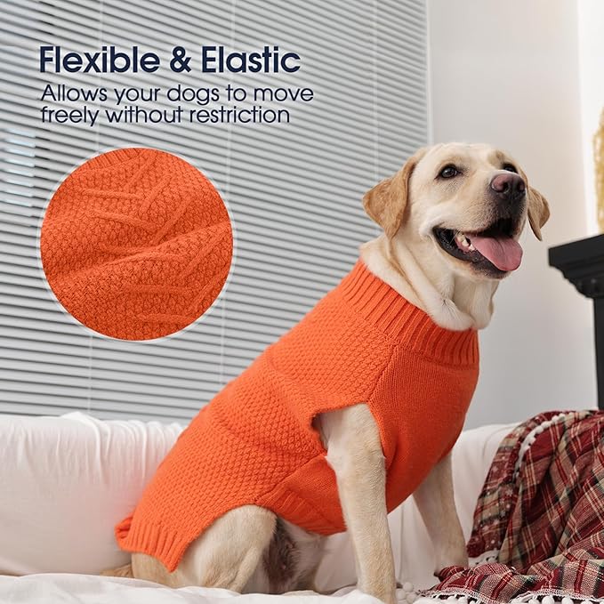 IECOii Dog Sweater - Warm Sleeveless Pullover for Large Dogs, Winter Sweaters for French Bulldog, Orange