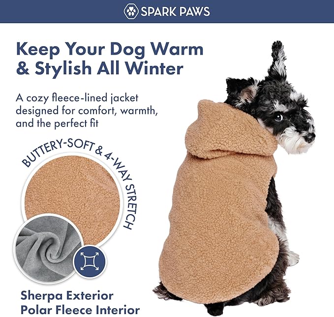 Spark Paws Teddy Dog Sweater, Sherpa Vest with Warm Fleece Lining, Winter Coat Suitable for Small Medium Large XL XXL Breeds - Brown - XL