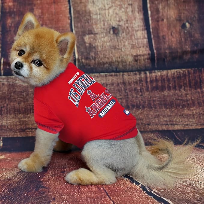 MLB LA Angels Dog T-Shirt, X-Small. - Licensed Shirt for Pets Team Colored with Team Logos. - Premium Stretchable Materials for The Comfort of Your Dog & cat.