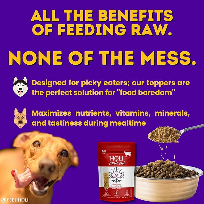 HOLI Lamb Liver Dog Food Topper - Single Ingredient, Human-Grade - Freeze Dried Dog Food Toppers and Flavor Enhancer for Picky Dogs – Grain Free – 100% All Natural - 8oz