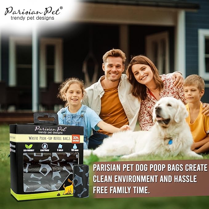 Parisian Pet Eco-Friendly Dog Poop Bags, 8 Rolls, 20 Bags per Roll, Unscented, Leak-Proof, Perfect for Cleaning Up After Your Pet