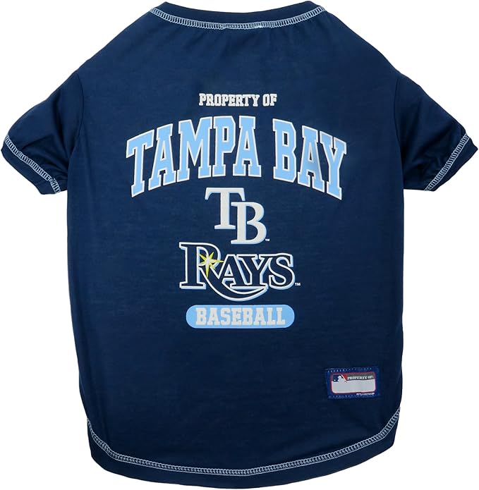 MLB Tampa Bay Rays Dog T-Shirt, X-Small. - Licensed Shirt for Pets Team Colored with Team Logos. - Premium Stretchable Materials for The Comfort of Your Dog & cat.