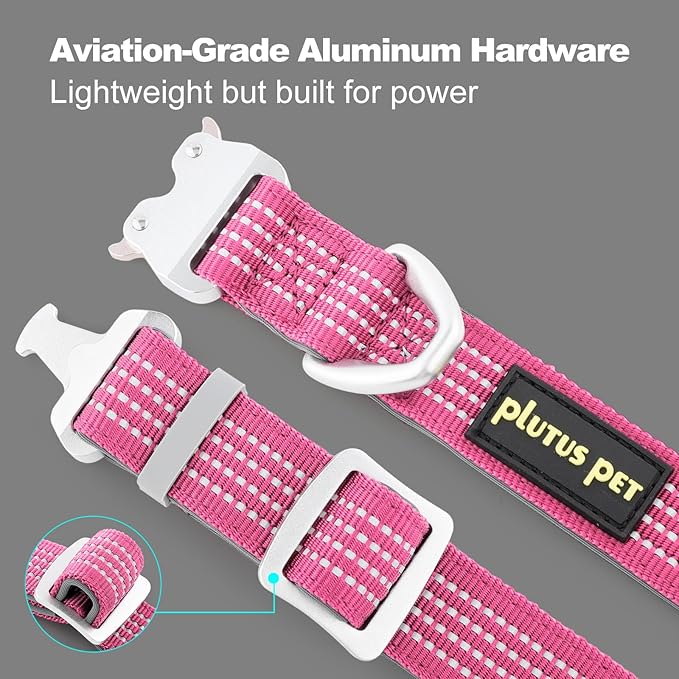 Plutus Pet Reflective Dog Collar with Aviation Aluminum Buckle, Neoprene Padded for Comfort, Lightweight, Heavy Duty Nylon Collar for Puppy Small Medium Large Dogs (Pink, XL)