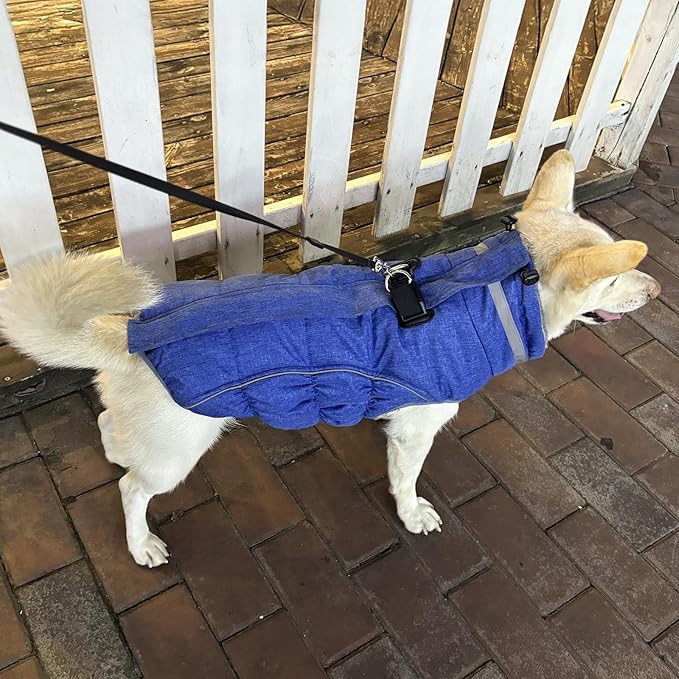 Malier Dog Coat, Reflective Dog Jacket Waterproof Windproof Puppy Cold Weather Coats with Harness Built in, Winter Extra Warm Pet Coat Fleece Vest for Small Large Pets and Puppy (Blue, Medium)