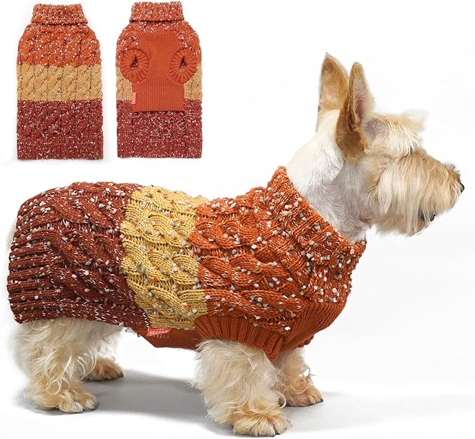 KYEESE Dog Sweaters for Small Dogs Male Color Block Pets Sweater with Fuzzy Thread Knitted Turtleneck Small Dog Sweater Soft Pet Sweater Fall Winter Dogs Clothes, Brown, S
