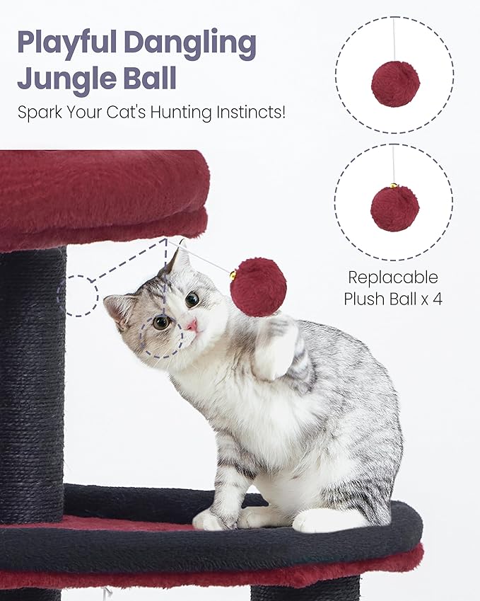 Cat Tree Tower for Indoor Cats Large Adult - Heavy Duty Extra Wide Scratching Post (φ4.4in) Maine Coon Condo House with Hammock Tunnel - 60 Inch XL Feline Bed Trees - Big Multi Level Cat Houses Stand
