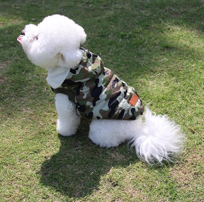 Fleece Lining Extra Warm Dog Hoodie in Winter for Large Dogs Jacket Pet Coats with Hooded,Green Camo XL