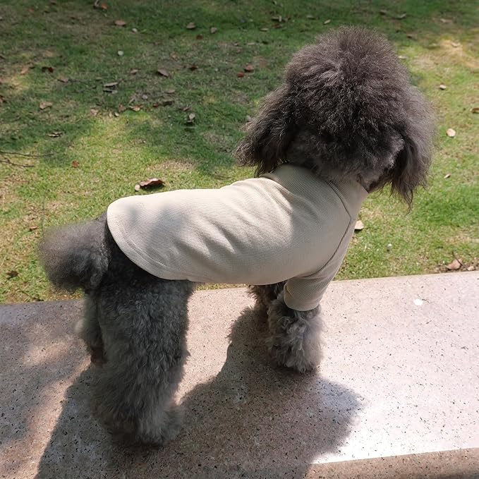 Lovelonglong Ribbed Dog T-Shirt Cotton Knitted Dog Sweaters for All Season Pet T-Shirts for Large Medium Small Dogs Beige 2XL