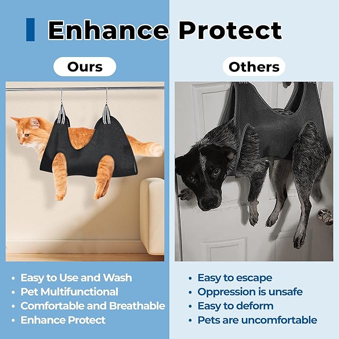 Pet Grooming Hammock for Cats & Dogs, Breathable Mesh Dog Hanging Harness for Nail Trimming, Grooming, Bathing Includes S Hooks, Dog Hammock/Grooming Sling, Pet Grooming Sling Helper(Black,M)