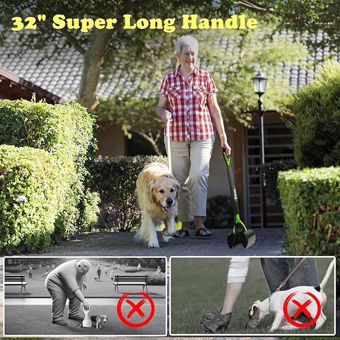Large Dog Pooper Scooper for Yard - 32" Long Handle, No Bending, Grass-Friendly, Easy to Clean, Durable & Sturdy