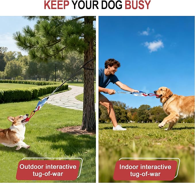 Dog Tree Tug of War Toy with Handles,Tethered Tug of War Outdoor Toy with Squeaky Self Play for for Small to Medium Dogs to Exercise Play Rope,Ball with Rope Dog Toy